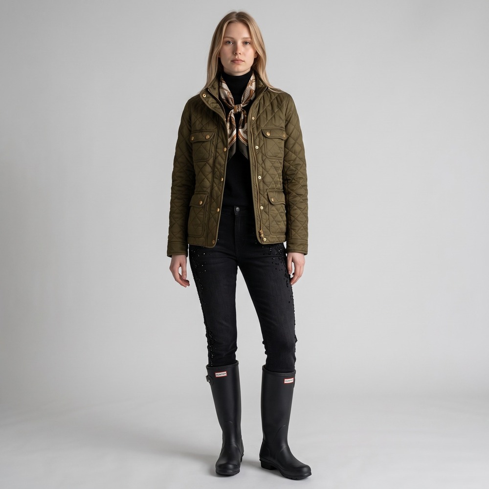 J.Crew Quilted  Field Jacket Women Size S Olive Green Moss Utility Barn Coat